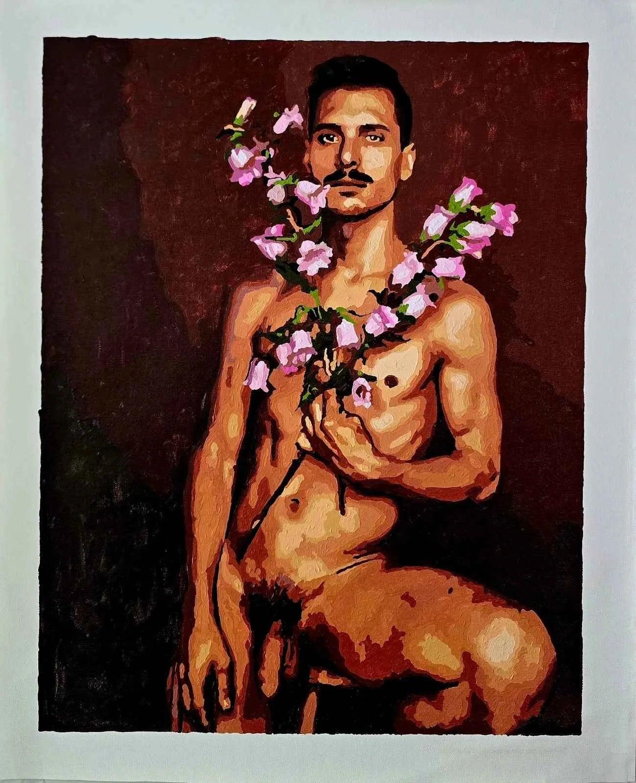 ENTWINDED art-érotique-gay-peinture-huile sur toile-originale-homme-nu-intégrale (Copie) - Kikooyou Art Gallery