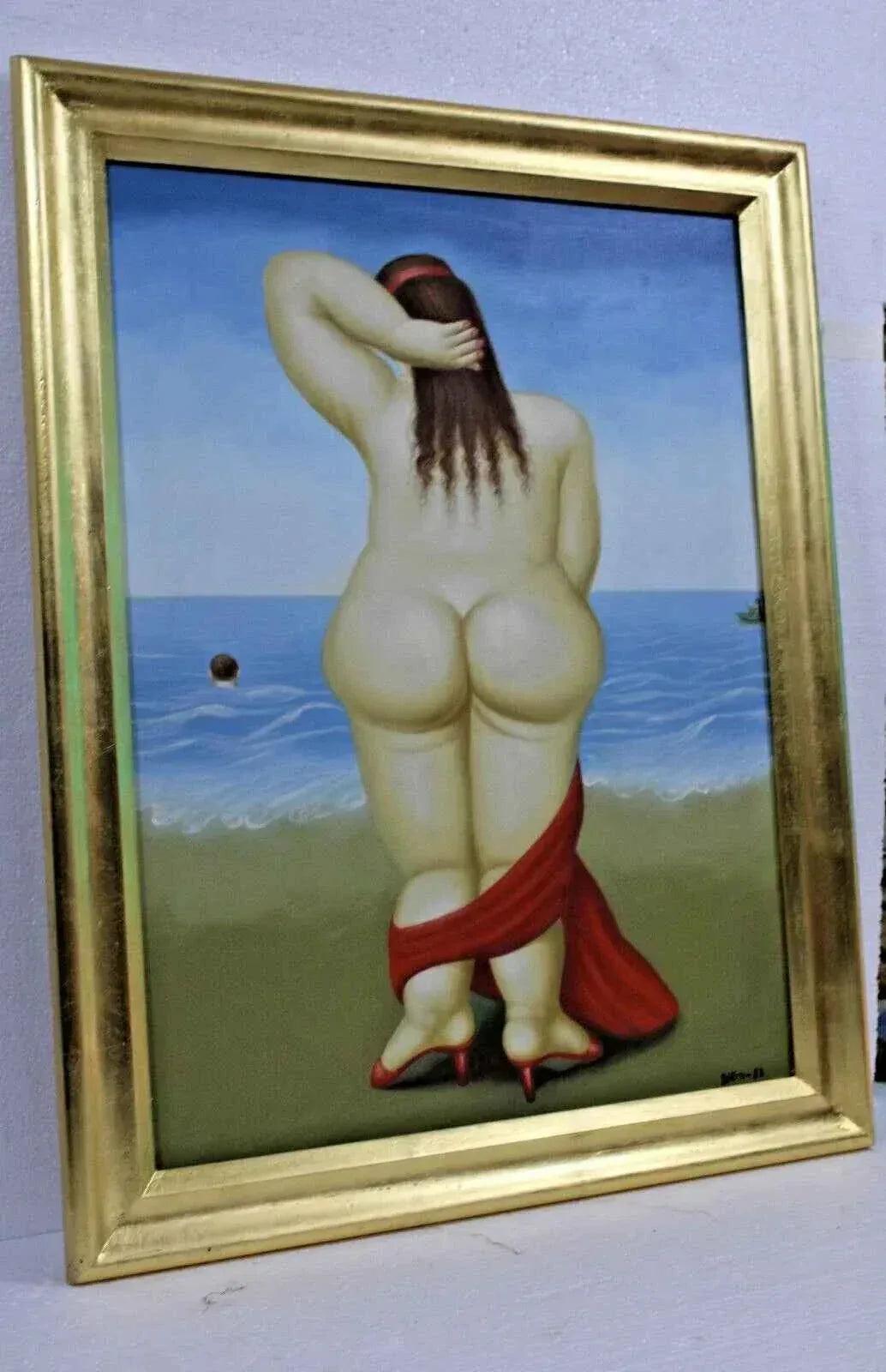 art-portrait-féminin -femme à la plage- LA MODELO - d'après Botero-peinture-huile-toile - Kikooyou Art Gallery - Kikooyou Art Gallery