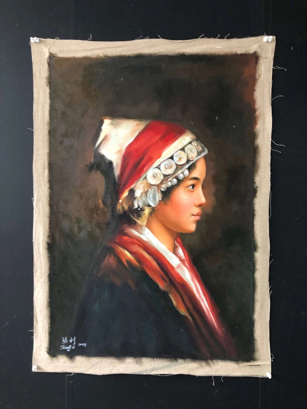 portrait jeune fille tibet sur toile peinte à la main peinture à l'huile par Zhang Li - Kikooyou Art Gallery