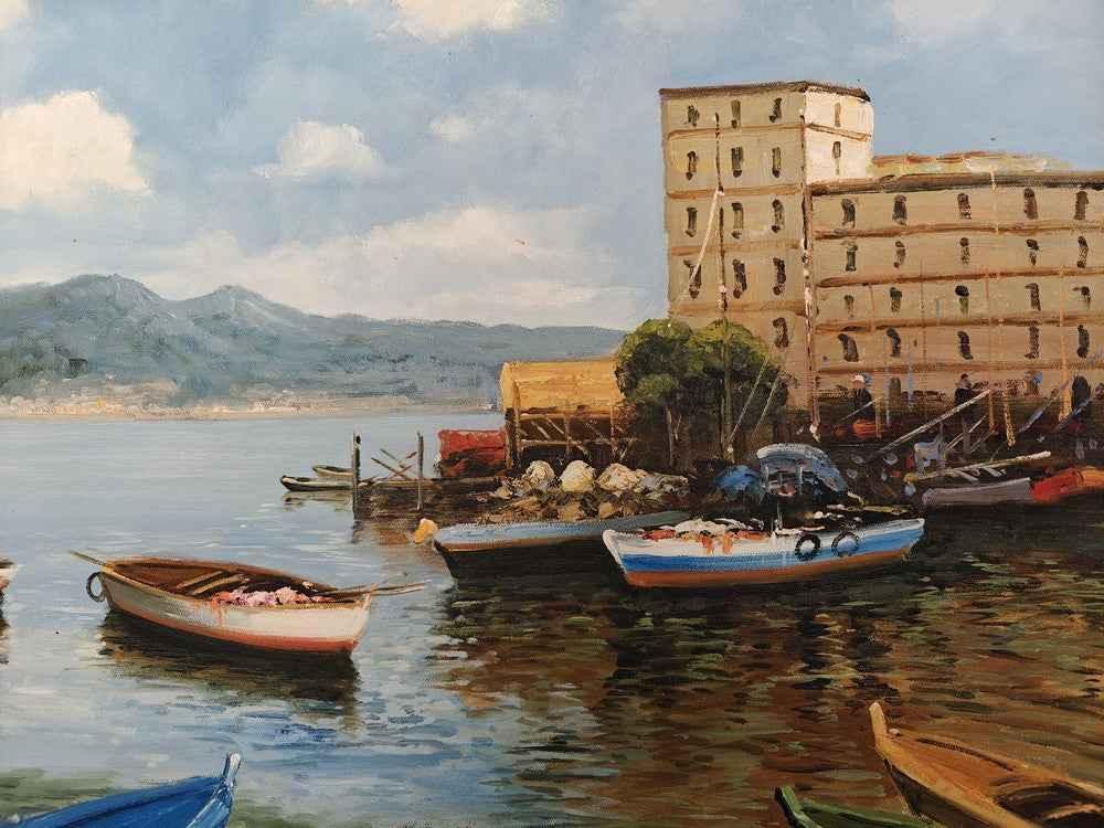 paysage marin port bateaux de peche tableau peinture huile sur toile / oil painting on canvas seascape harbor fisher boats - Kikooyou Art Gallery