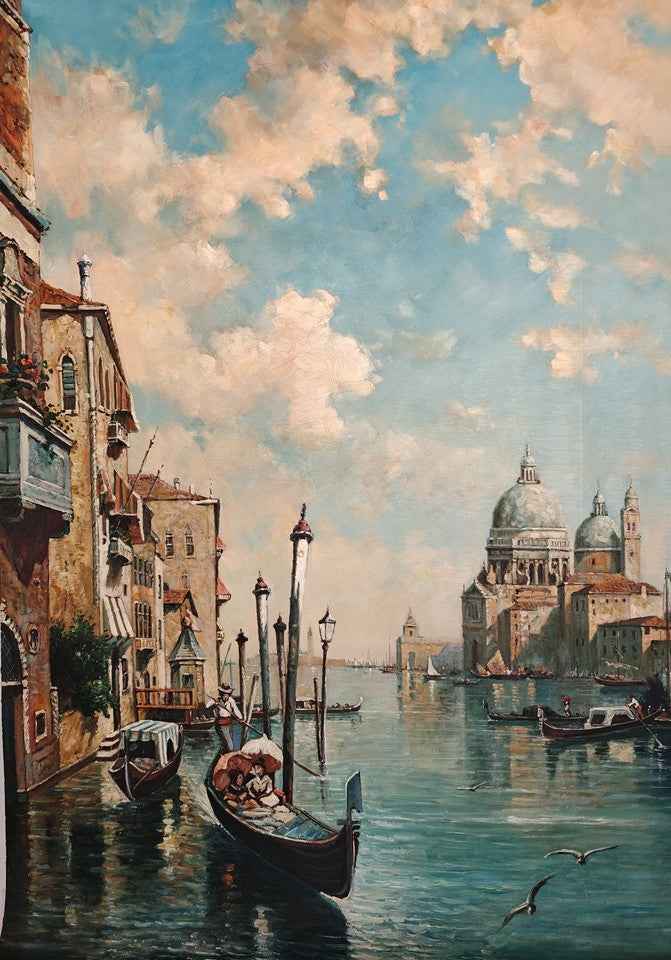 paysage marin venise canal huile sur toile / seascape venice oil painting on canvas