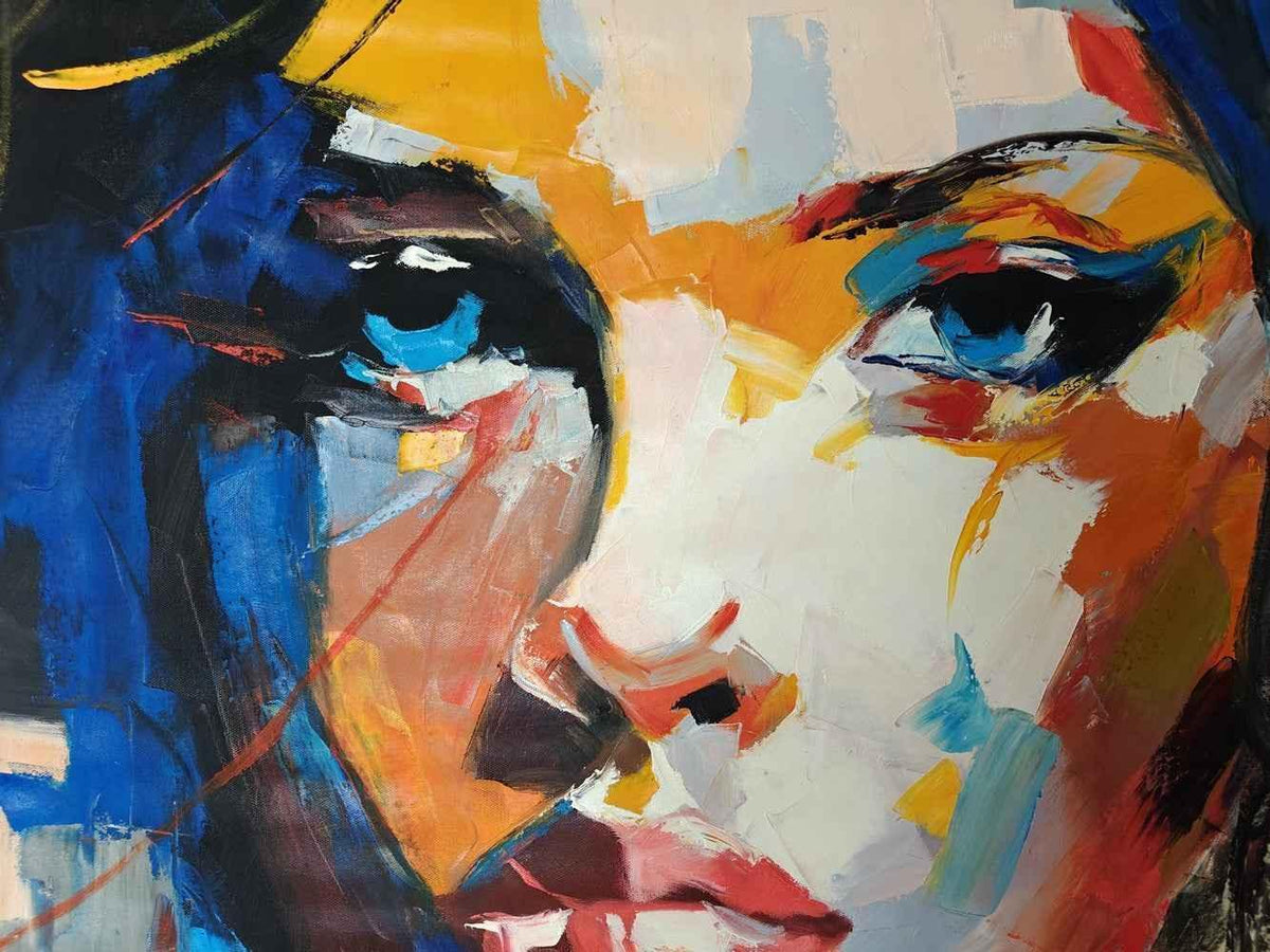 art-moderne-grand-portrait-femme-yeux bleus-tableau-peinture-huile sur toile - Kikooyou Art Gallery
