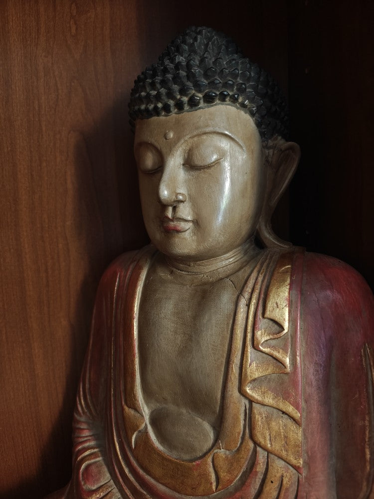MAGNIFIQUE BOUDDHA bois polychrome