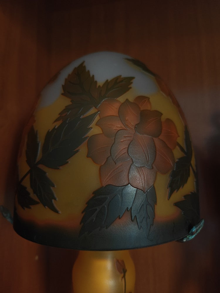 MAGNIFIQUE Lampe verre champignon Gallé Tip MOTIF FLEURS