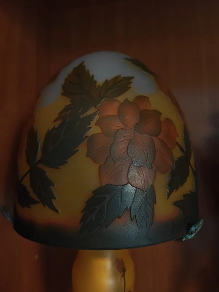 MAGNIFIQUE Lampe verre champignon Gallé Tip MOTIF FLEURS - Kikooyou Art Gallery