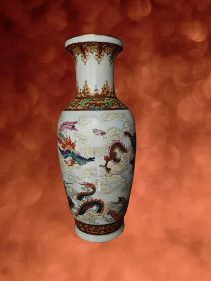 vase porcelaine motif fleurs et dragons - Kikooyou Art Gallery