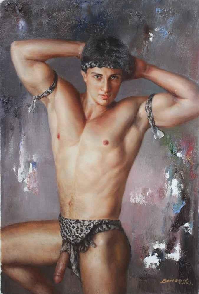 portrait art scène érotique homme nu huile sur toile signée / scenery erotic gay sex nude male oil painting on canvas - Kikooyou Art Gallery