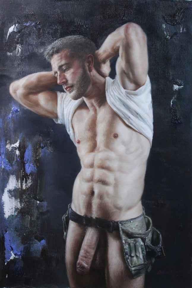 portrait art scène érotique impressionnant homme nu huile sur toile signée - Kikooyou Art Gallery