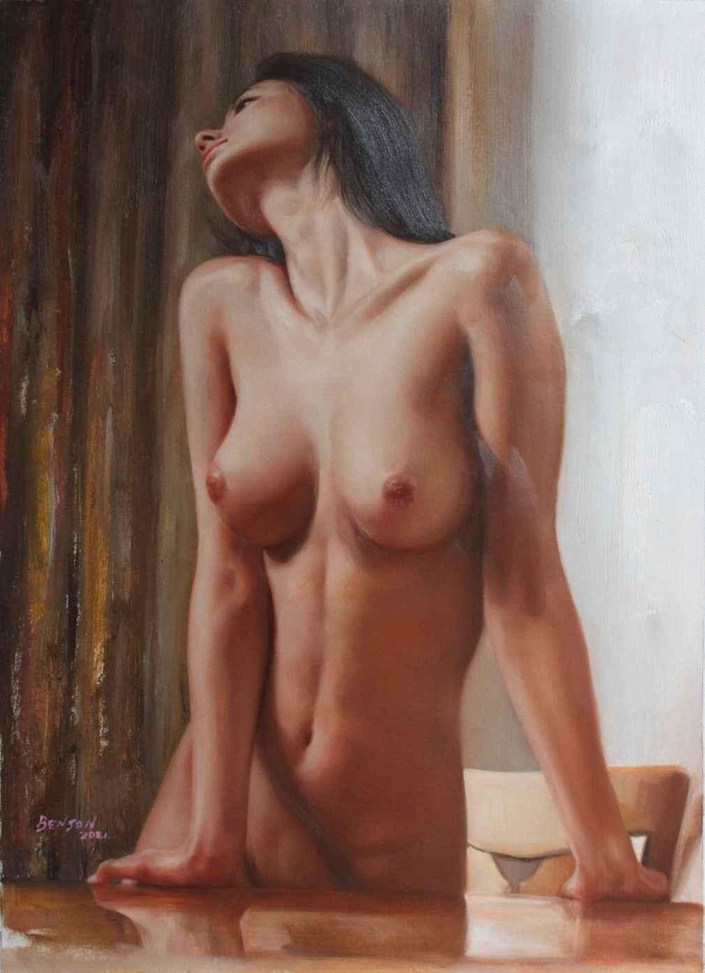 femme nue originale huile sur toile signée / nude female oil painting on canvas - Kikooyou Art Gallery