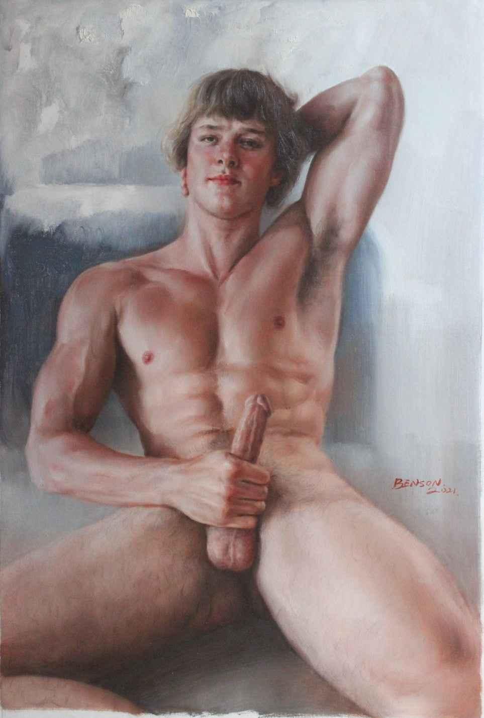 tableau peinture érotique huile sur toile homme nu intégrale / gay male oil painting - Kikooyou Art Gallery