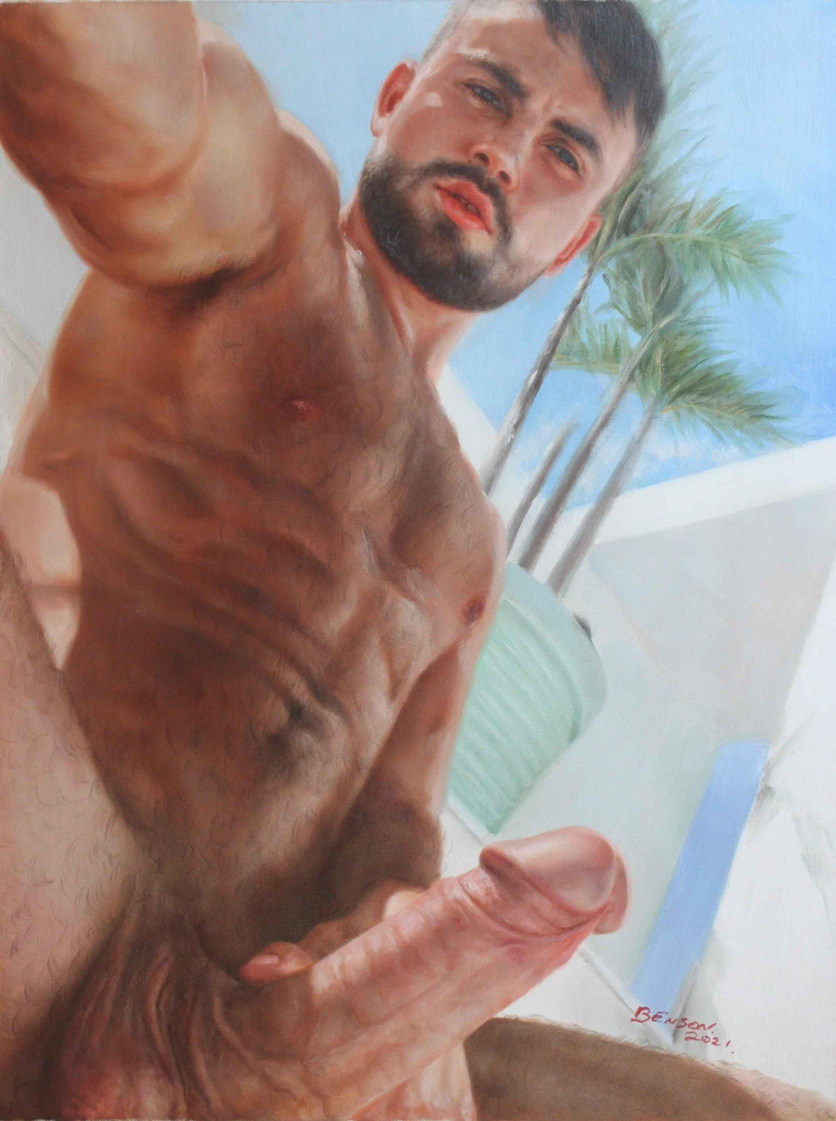 tableau peinture gay érotique huile sur toile homme nu intégrale - Kikooyou Art Gallery