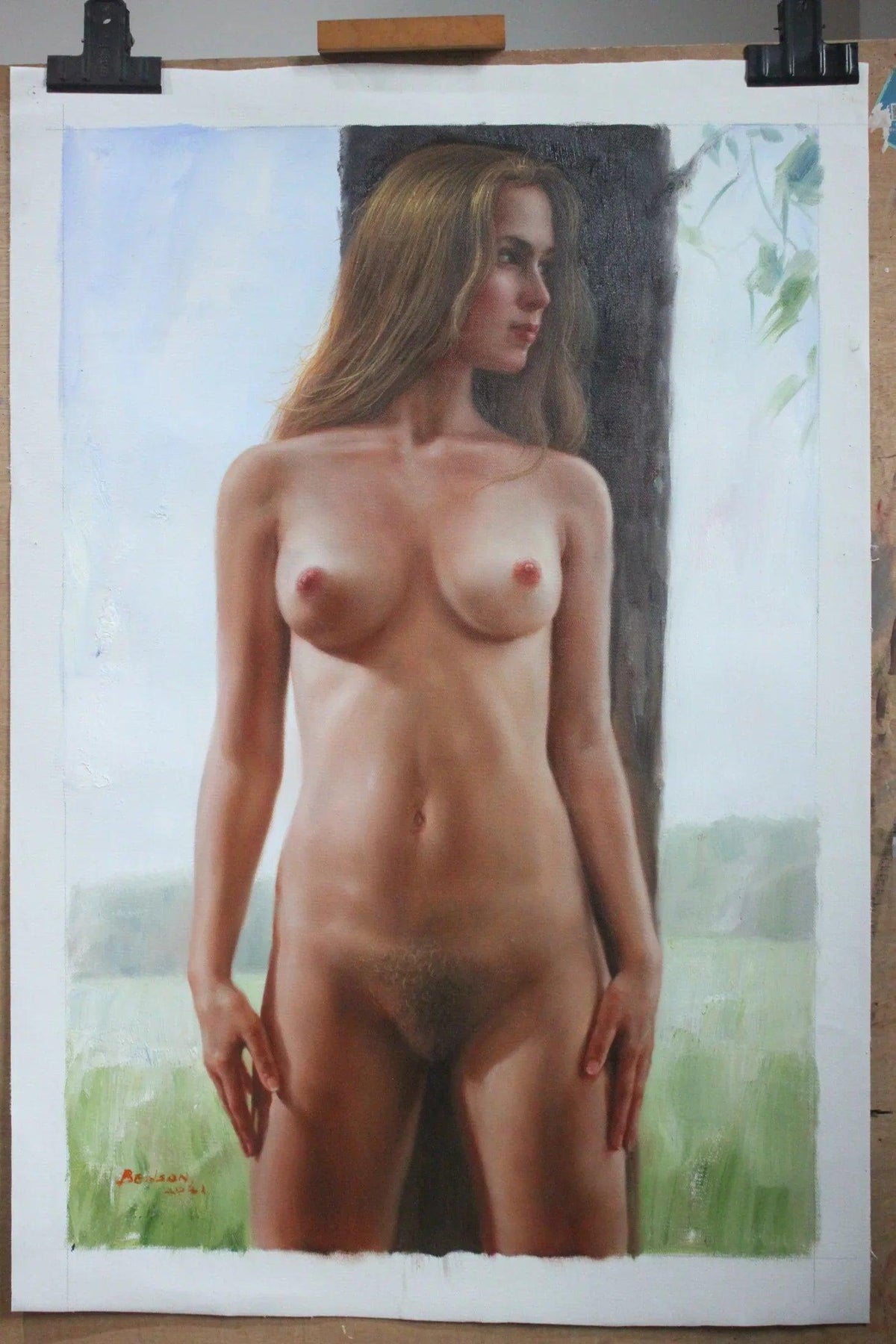 art-moderne-érotique-feminin-peinture-huile sur toile-originale-femme-nue-integrale-arbre - Kikooyou Art Gallery