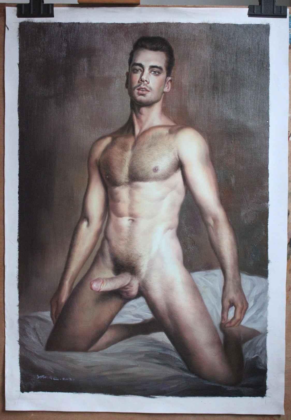 art tableau décoration portrait homme nu intégrale peinture huile sur toile - Kikooyou Art Gallery
