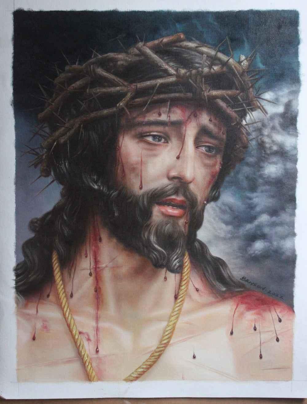 portrait jésus christ tableau peinture huile sur toile signée - Kikooyou Art Gallery