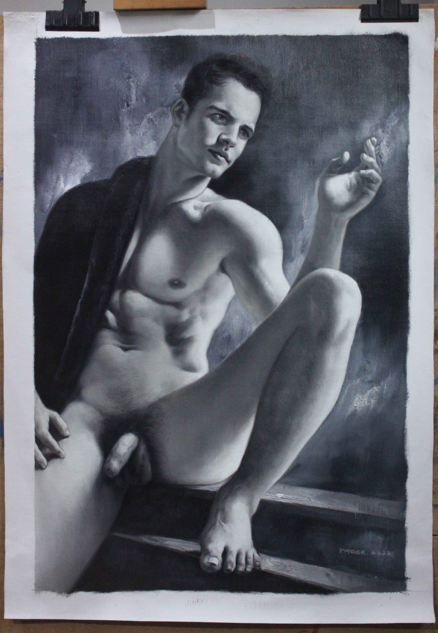art-érotique-gay-peinture-huile sur toile-originale-homme-nu