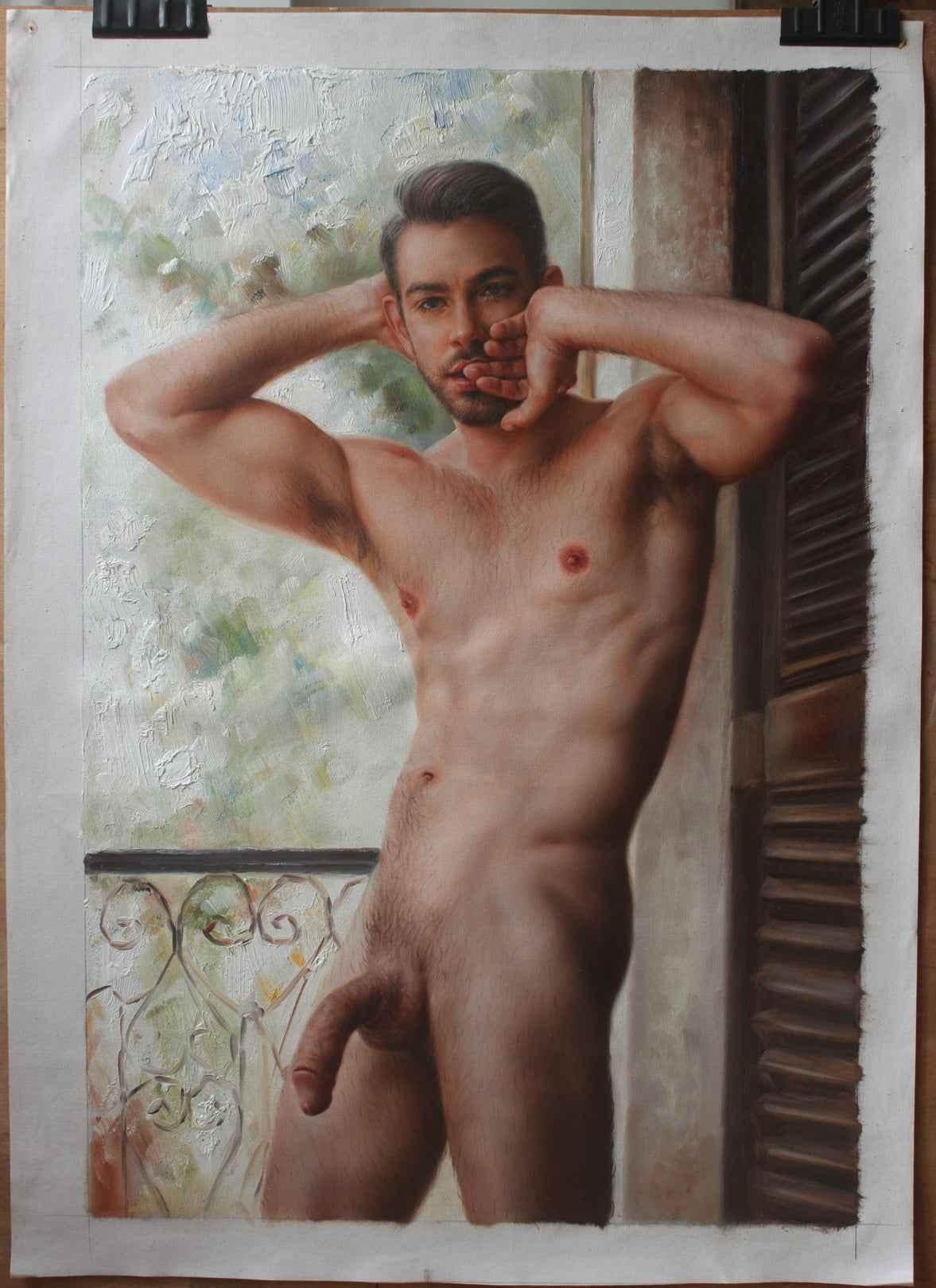 art érotique portrait homme nu intégrale originale peinture huile sur toile signée / nude male gay art oil painting on canvas - Kikooyou Art Gallery