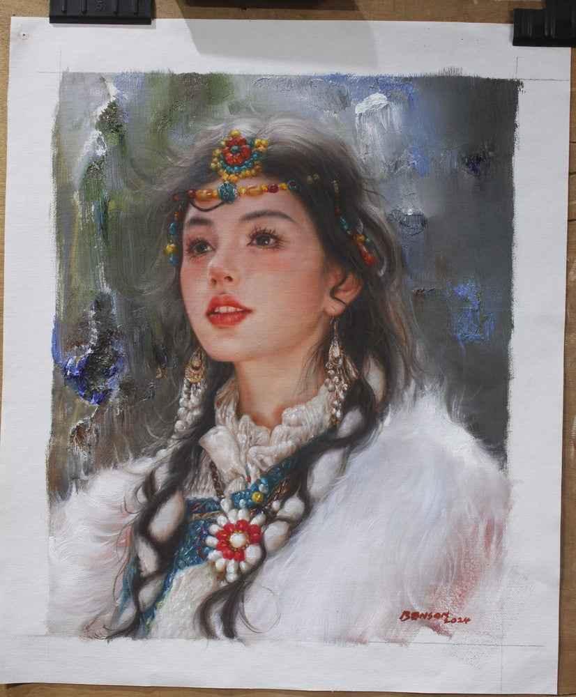 art portrait femme asiatique tableau peinture huile sur toile originale - Kikooyou Art Gallery