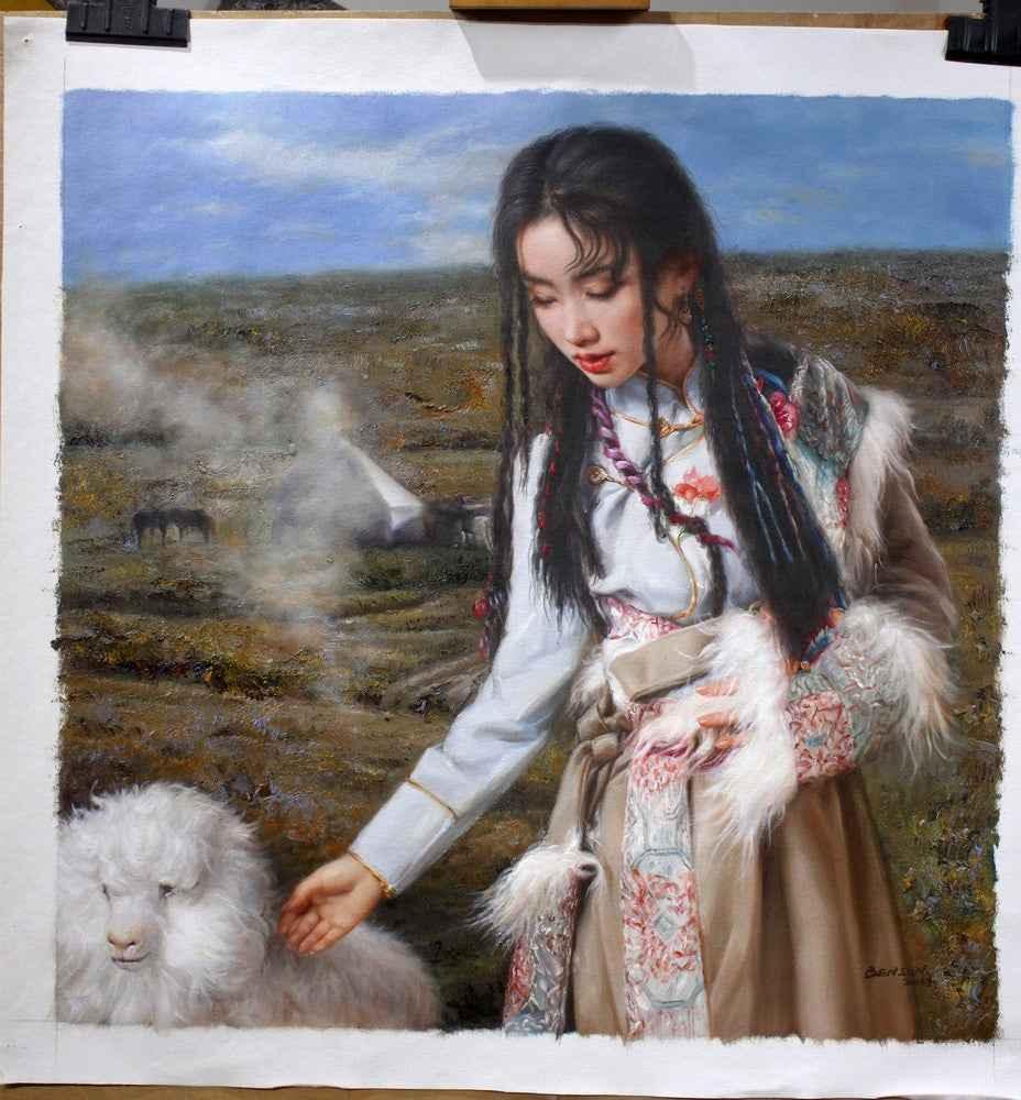 art portrait femme asiatique tableau peinture huile sur toile originale - Kikooyou Art Gallery