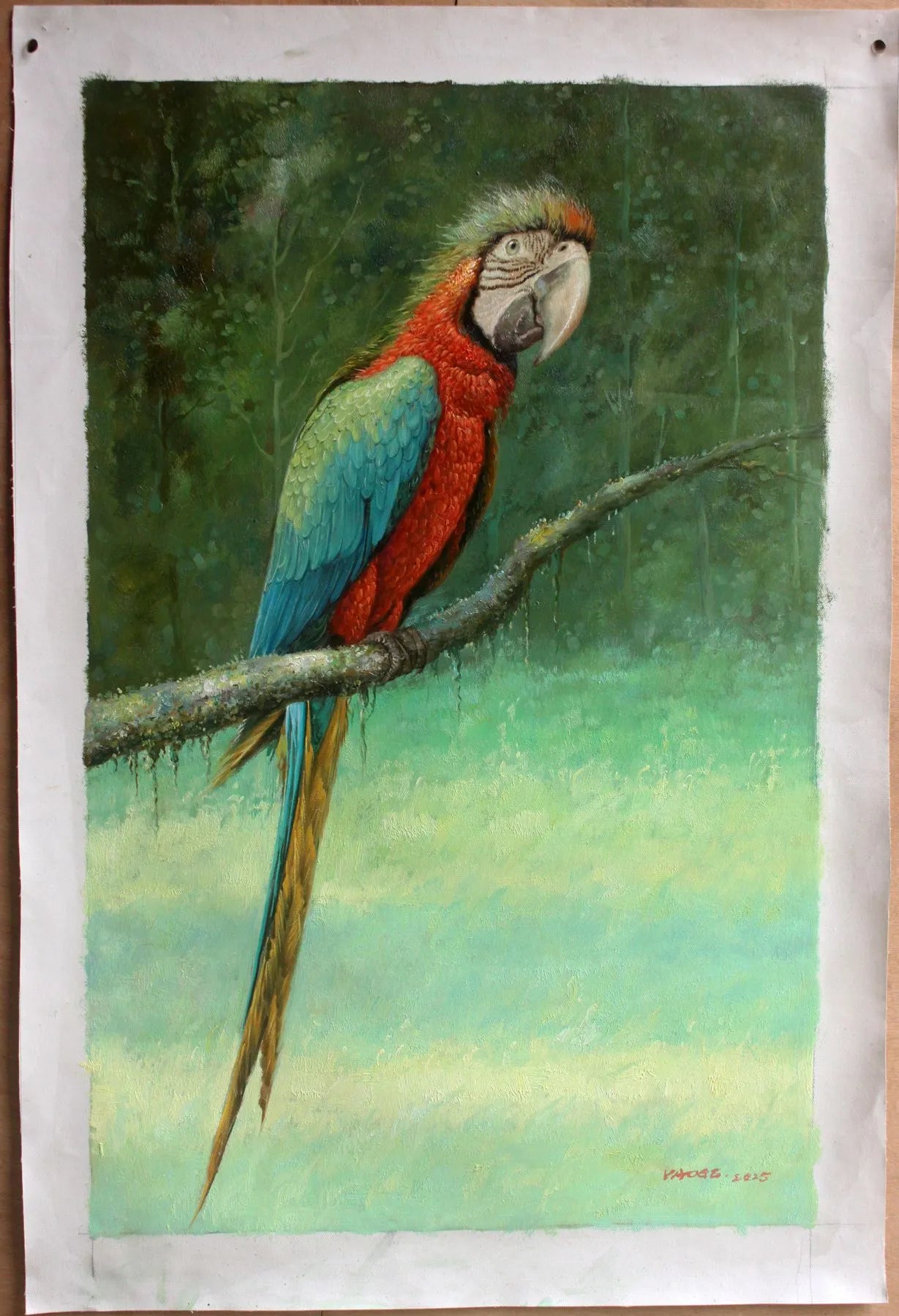 art-animal-oiseau-perroquet-ara-peinture-huile sur toile
