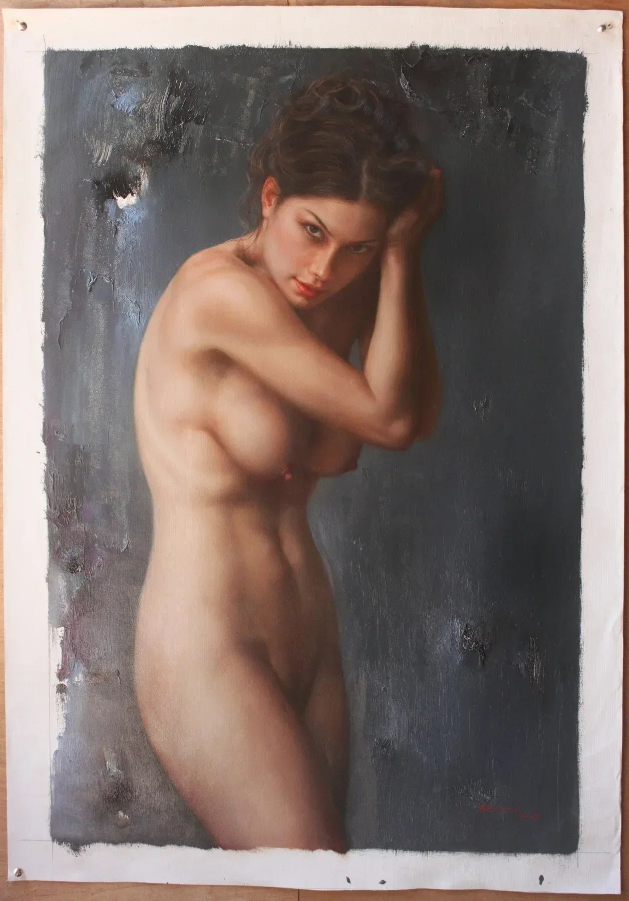 art-erotique-feminin-femme-brune-sexy-nue-integrale-peinture-huile sur toile - Kikooyou Art Gallery