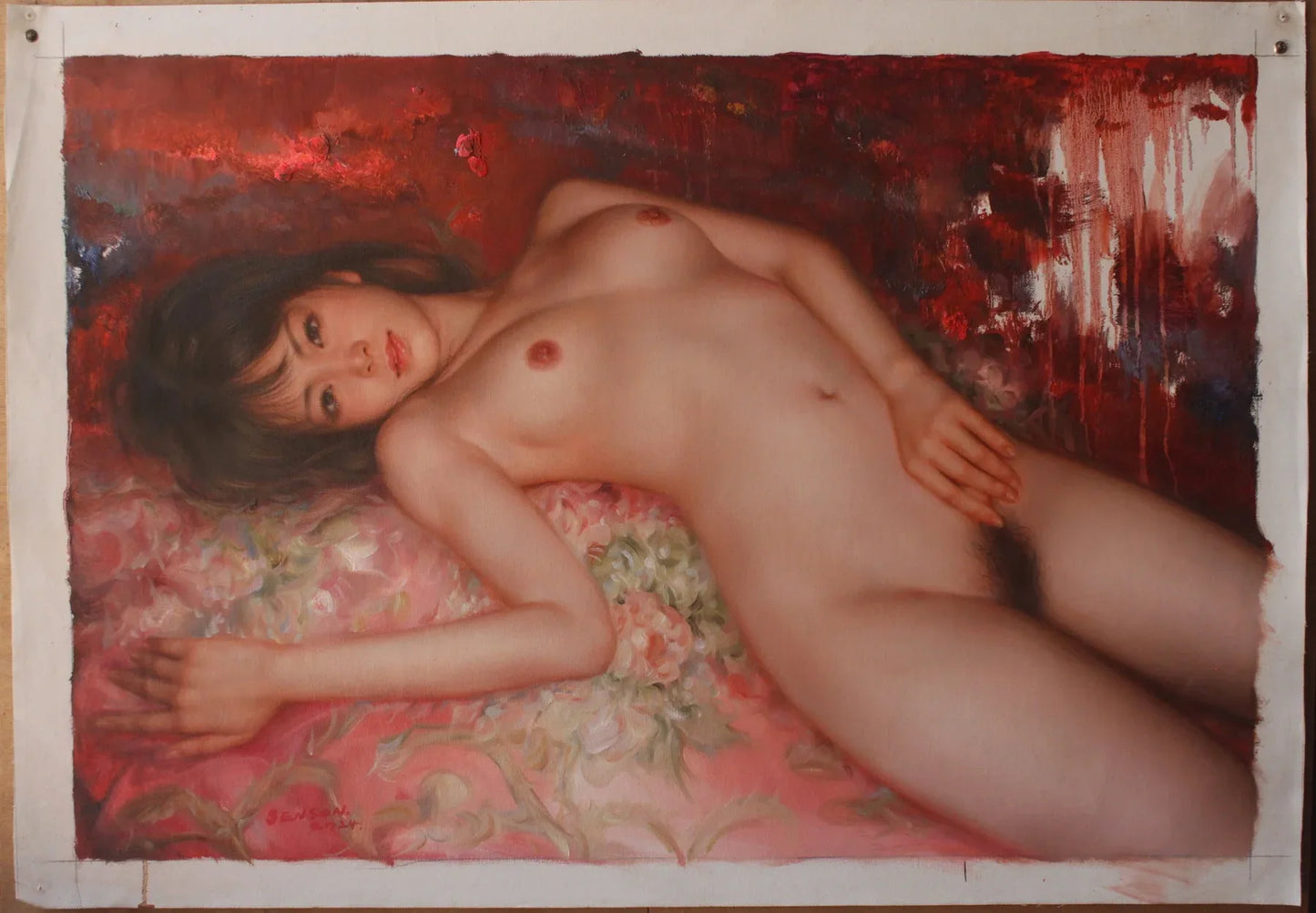 art-erotique-feminin-femme-asiatique-nue-integrale-peinture-huile sur toile - Kikooyou Art Gallery