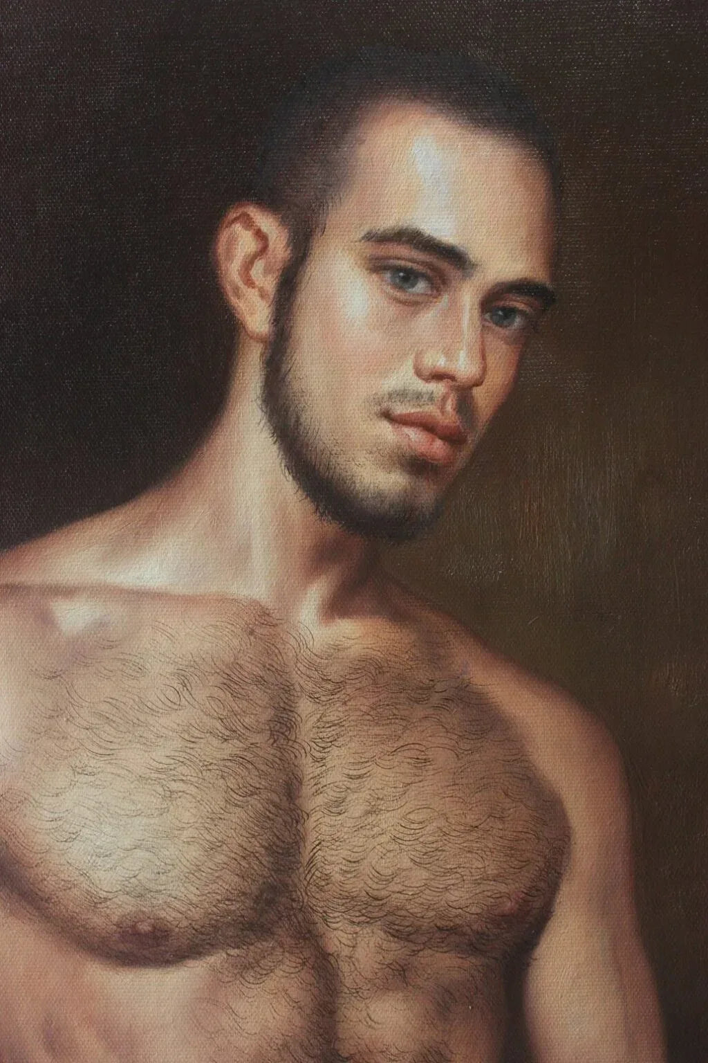 art-decoration-tableau-peinture-huile-toile-portrait-homme-nu-Un homme viril sexy poilu - Kikooyou Art Gallery