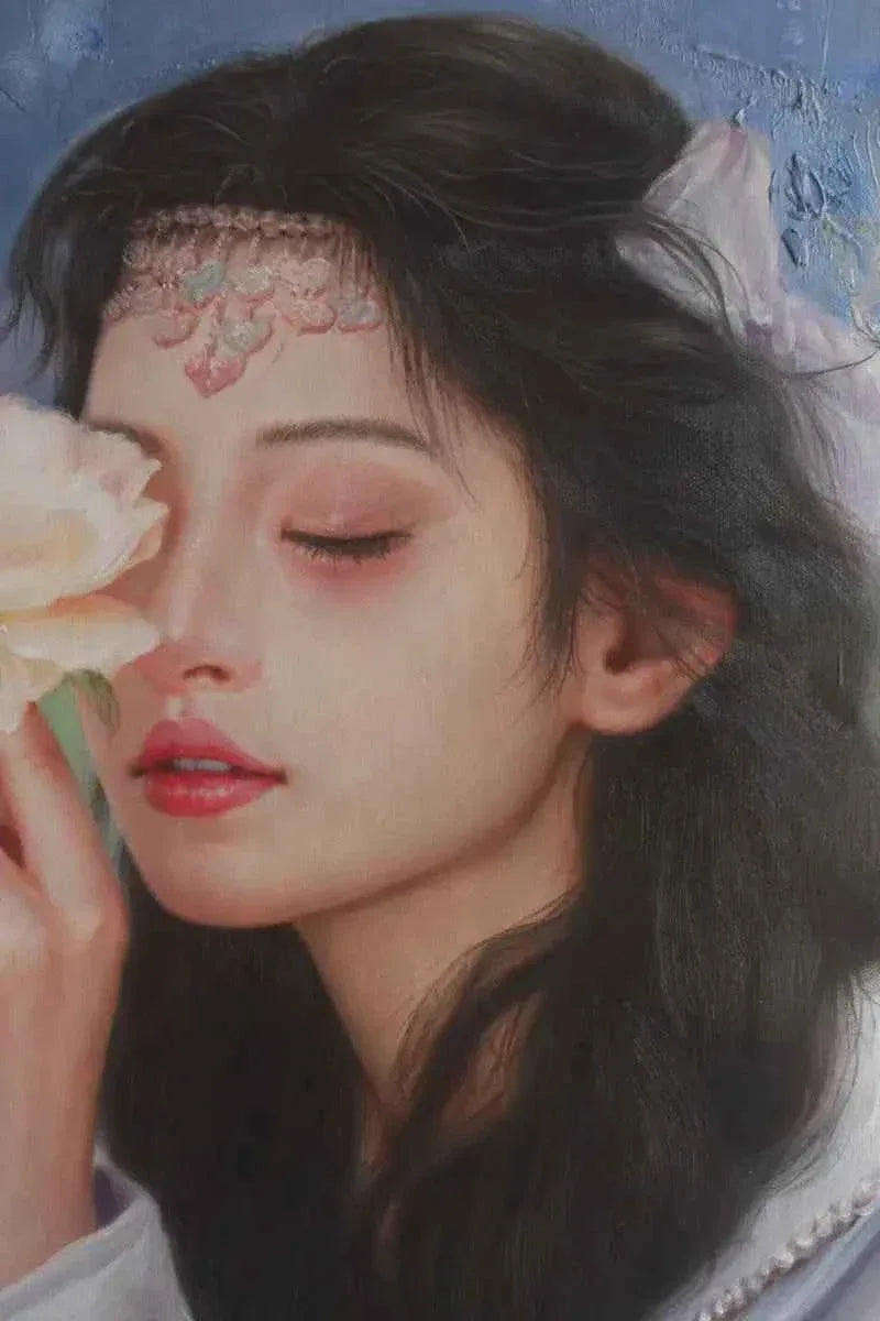 Jeune fille tibétaine d'une pure beauté, peinture à l'huile sur toile originale - Kikooyou Art Gallery