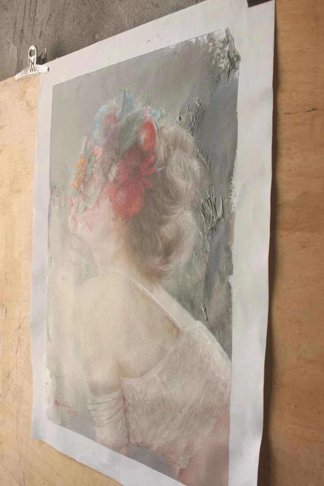 Portrait de jeune fille fée des fleurs, peinture à l'huile surréaliste