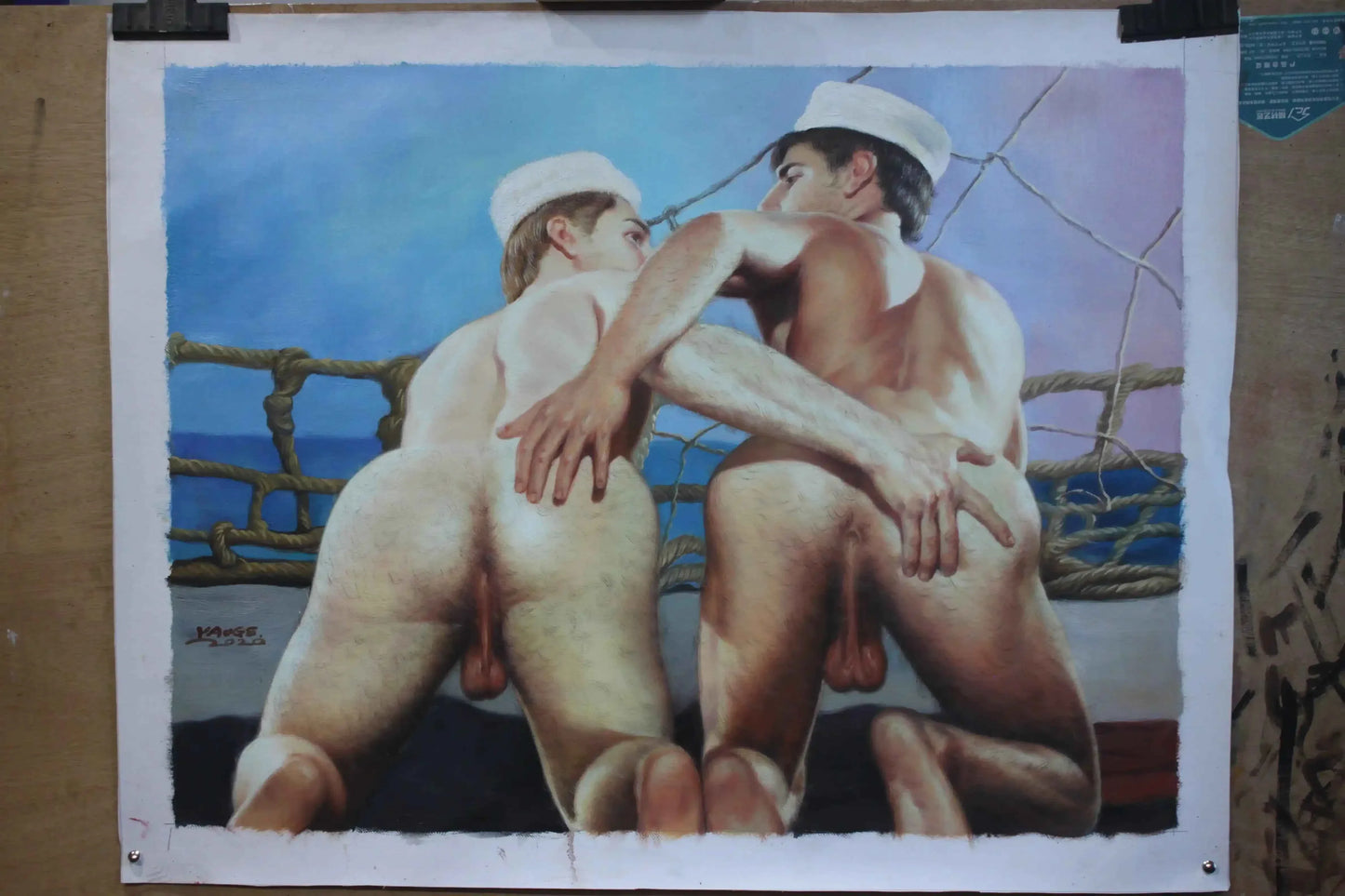Portrait marins hommes nus peinture érotique huile sur toile intégrale - Kikooyou Art Gallery