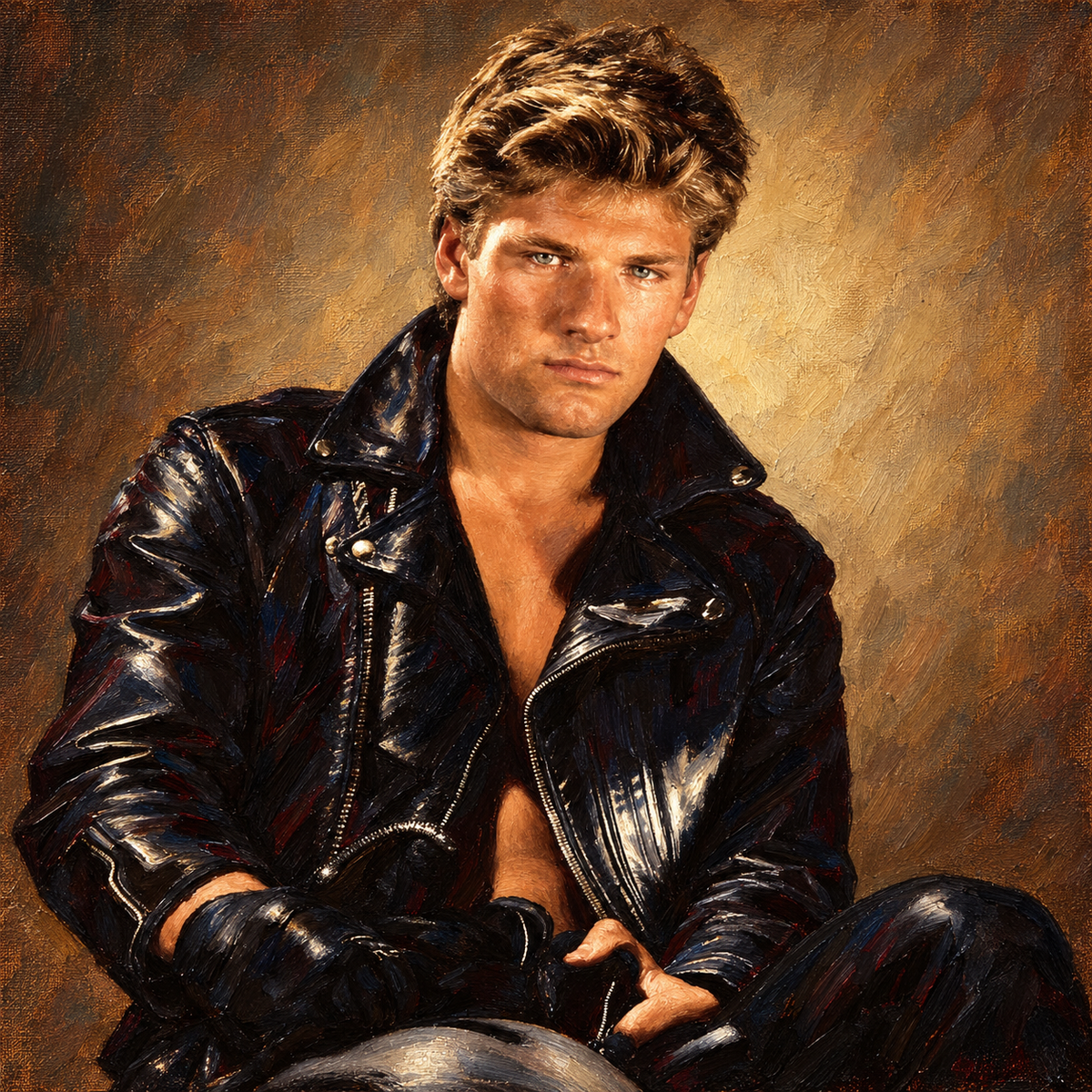 peinture huile sur toile faite SUR COMMANDE - PORTRAIT BOGOSSE CUIR SM
