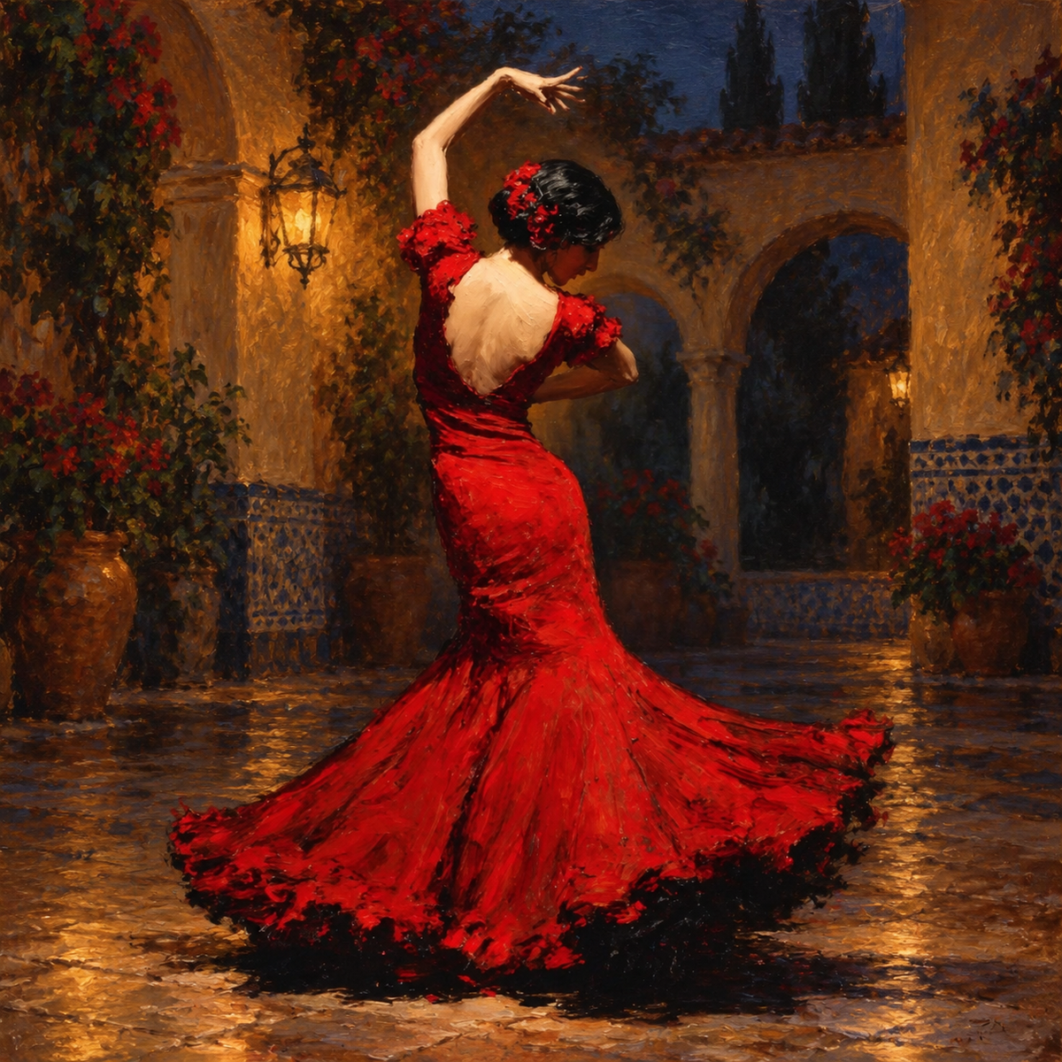 peinture huile sur toile faite sur commande - PORTRAIT DANSEUSE FLAMENCO