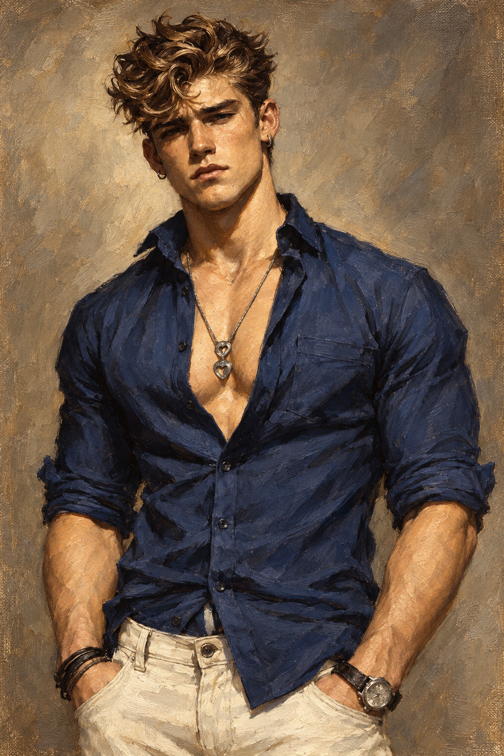 peinture huile sur toile faite SUR COMMANDE - PORTRAIT BOGOSSE SEXY
