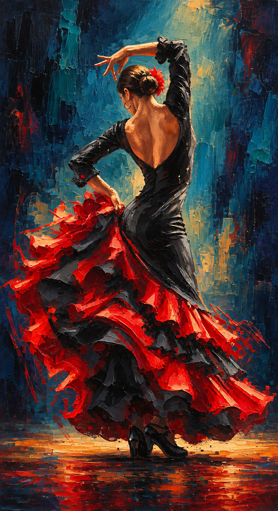 peinture huile sur toile faite sur commande - PORTRAIT FLAMENCO DANSEUSE
