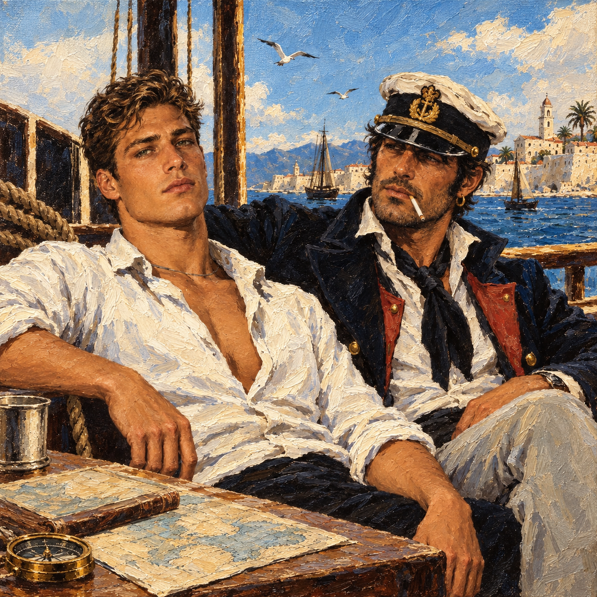peinture huile sur toile faite sur commande - PORTRAIT BOGOSSE GAY LOVERS AVENTURIERS