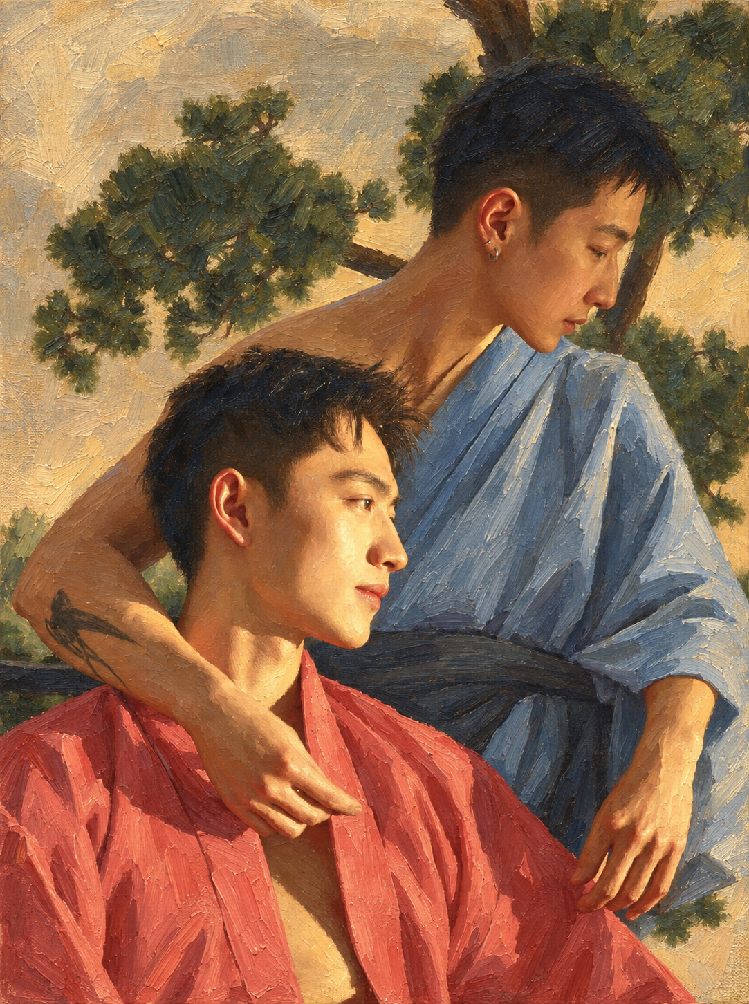 peinture huile sur toile faite sur commande - PORTRAIT BOGOSSE AUTRE TEMPS JAPON