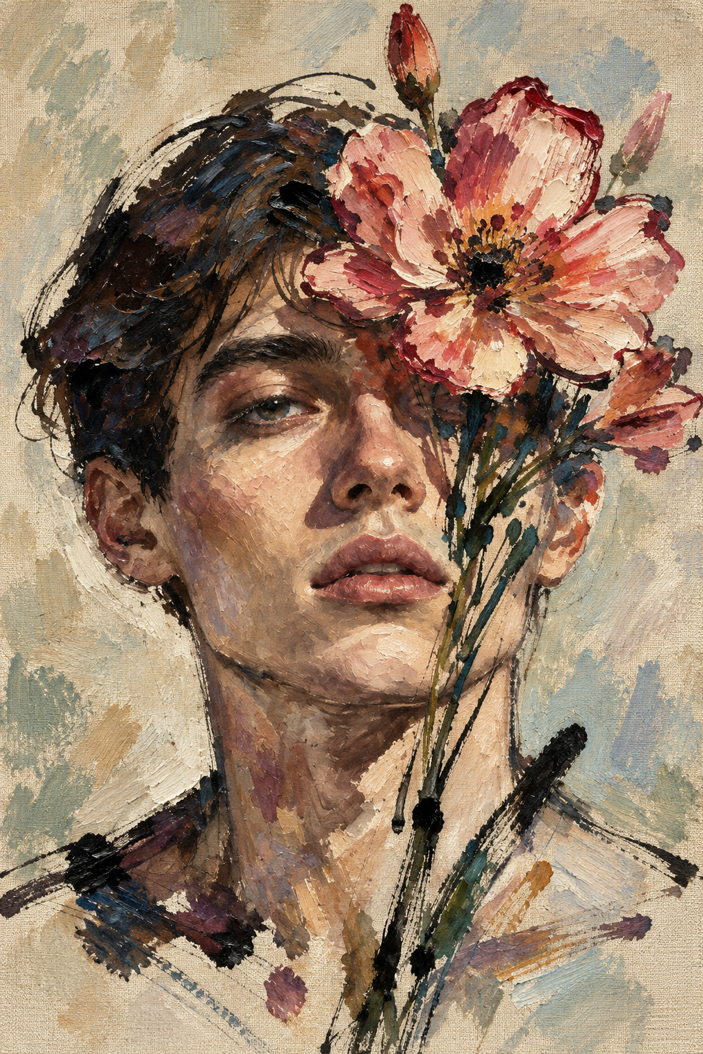 peinture huile sur toile faite sur commande - PORTRAIT BOGOSSE FLEUR