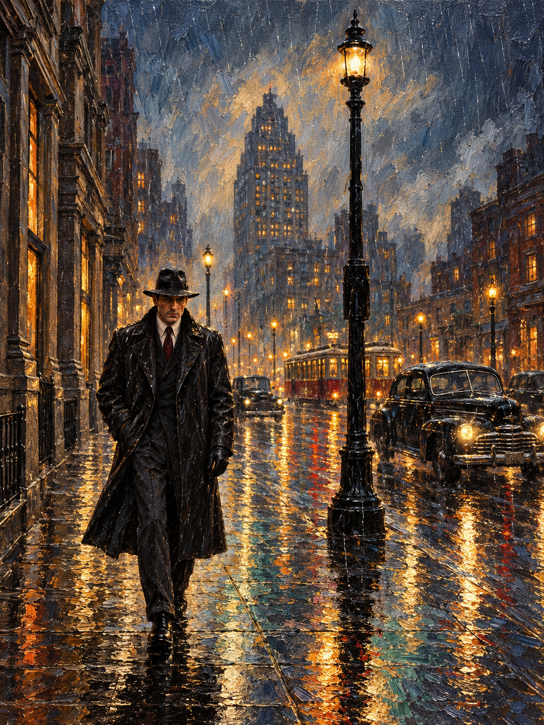 peinture huile sur toile faite sur commande - PORTRAIT homme sous la pluie