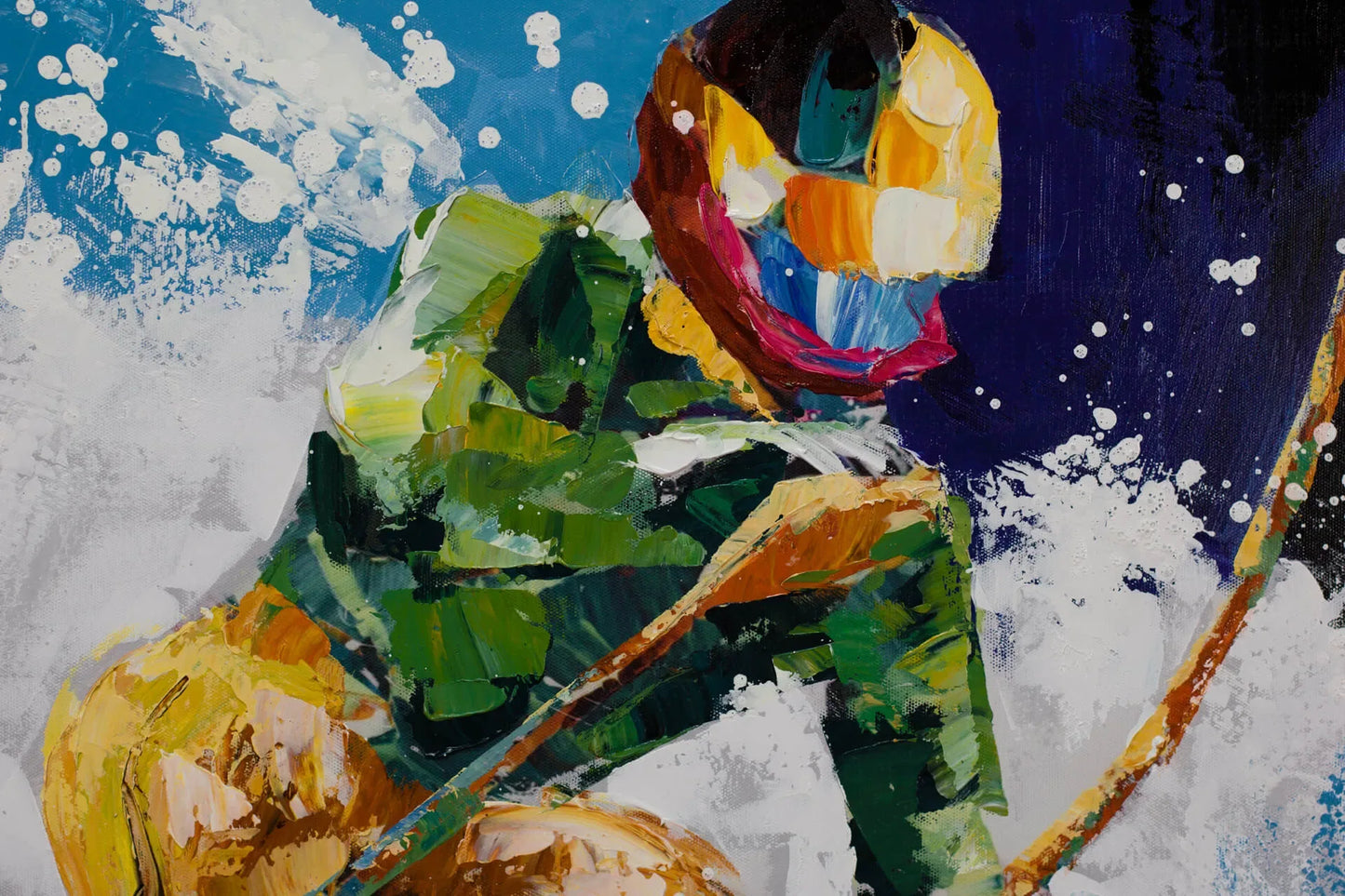 art-moderne-portrait-masculin-homme-skieur-neige-peinture-huile-toile - Kikooyou Art Gallery