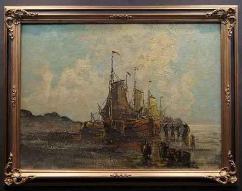 paysage marin bateaux de peche huile sur toile peinture néerlandaise de WIM VAN NORDEN - Kikooyou Art Gallery