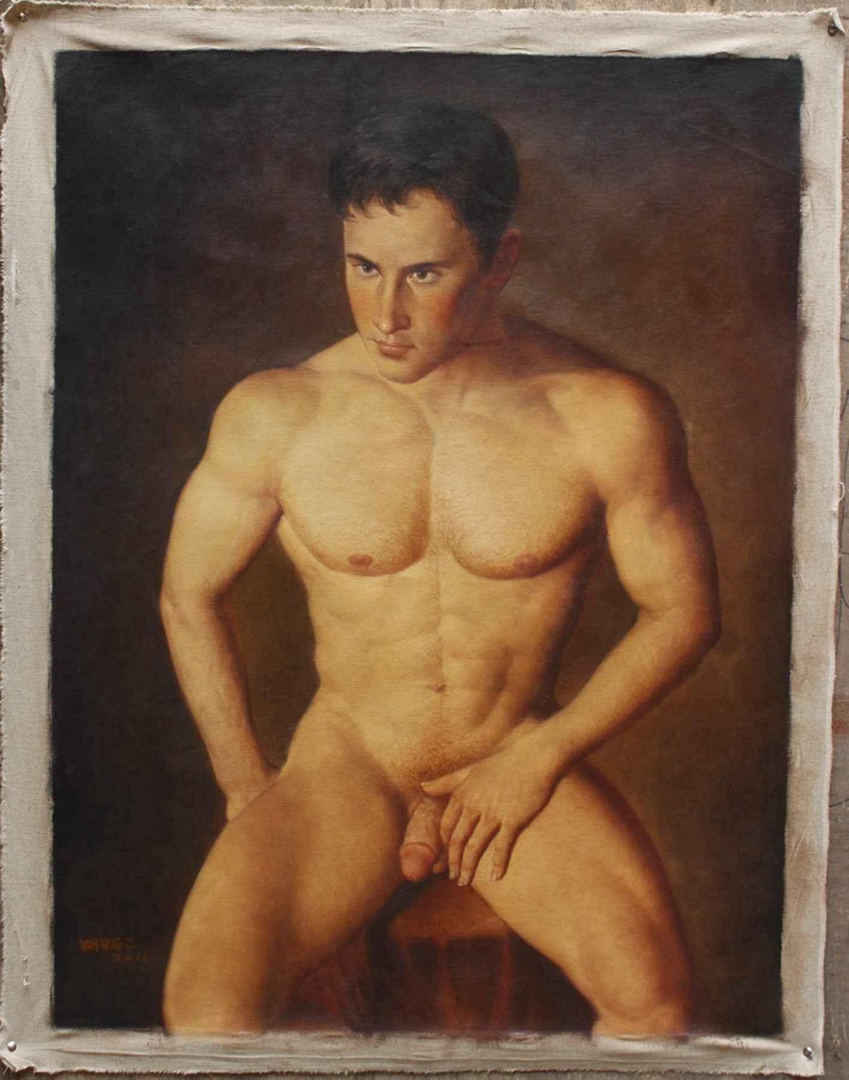 tableau érotique peinture huile sur toile homme nu / gay nude male oil painting - Kikooyou Art Gallery