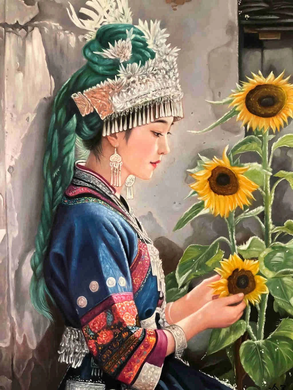 Peinture à l'huile sur toile peinte à la main belle femme chinoise tibet par Leng Jun - Kikooyou Art Gallery