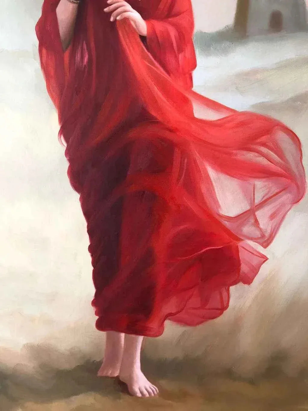 Peinture à l'huile sur toile peinte à la main belle femme avec habit traditionnel dans le désert - Kikooyou Art Gallery