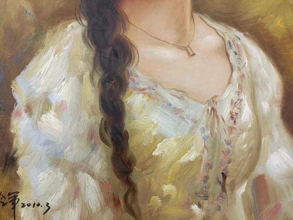 Portrait-traditionel-Peinture à l'huile sur toile "Beauté classique" peinte à la main - Kikooyou Art Gallery