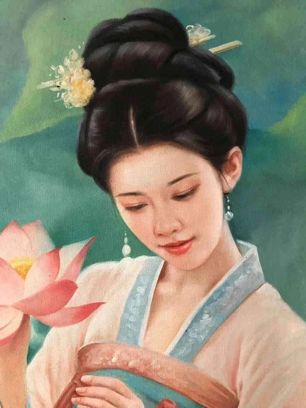 Peinture à l'huile chinoise sur toile peinte à la main belle femme lotus par Chen Yifei - Kikooyou Art Gallery - Kikooyou Art Gallery