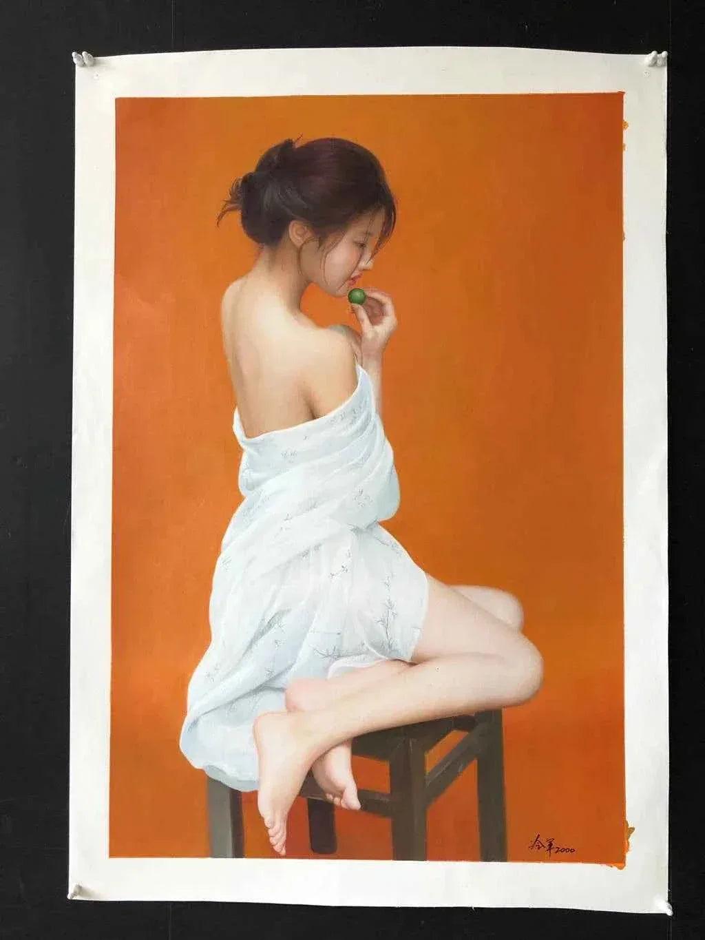 Femme asiatique semie nue peinture huile sur toile- kikooyou art gallery - Kikooyou Art Gallery
