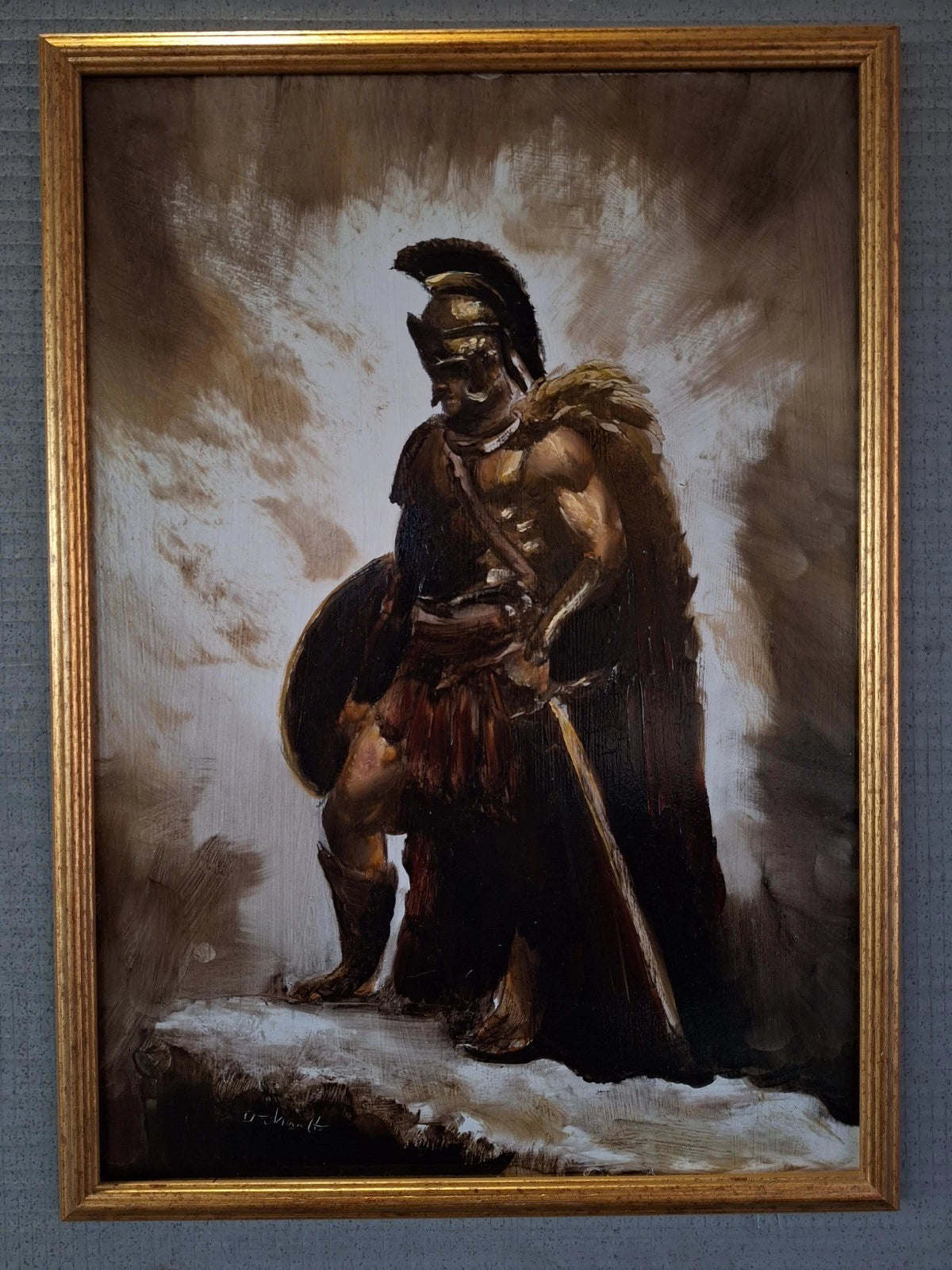 Peinture à l'huile originale oil painting ancien guerrier romain art figuratif encadré - Kikooyou Art Gallery