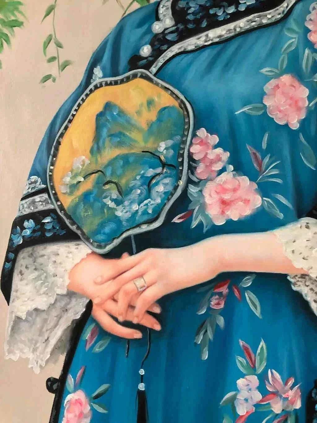 Peinture à l'huile chinoise sur toile peinte à la main belle femme par Leng Jun - www.k-a-g.com - Kikooyou Art Gallery