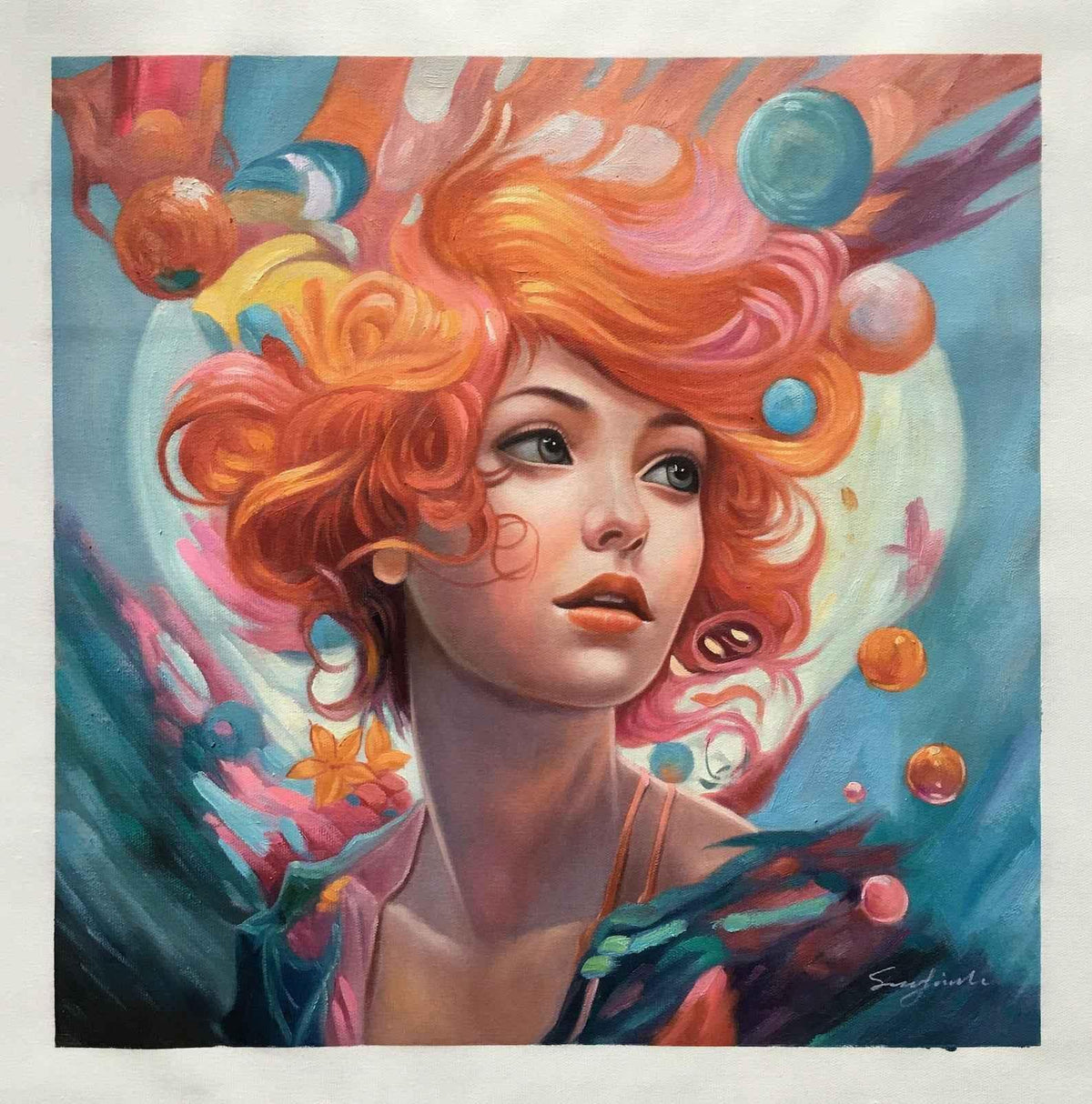 Peinture à l'huile sur toile de lin -fille rousse- bande dessinée-kikooyou art gallery - Kikooyou Art Gallery