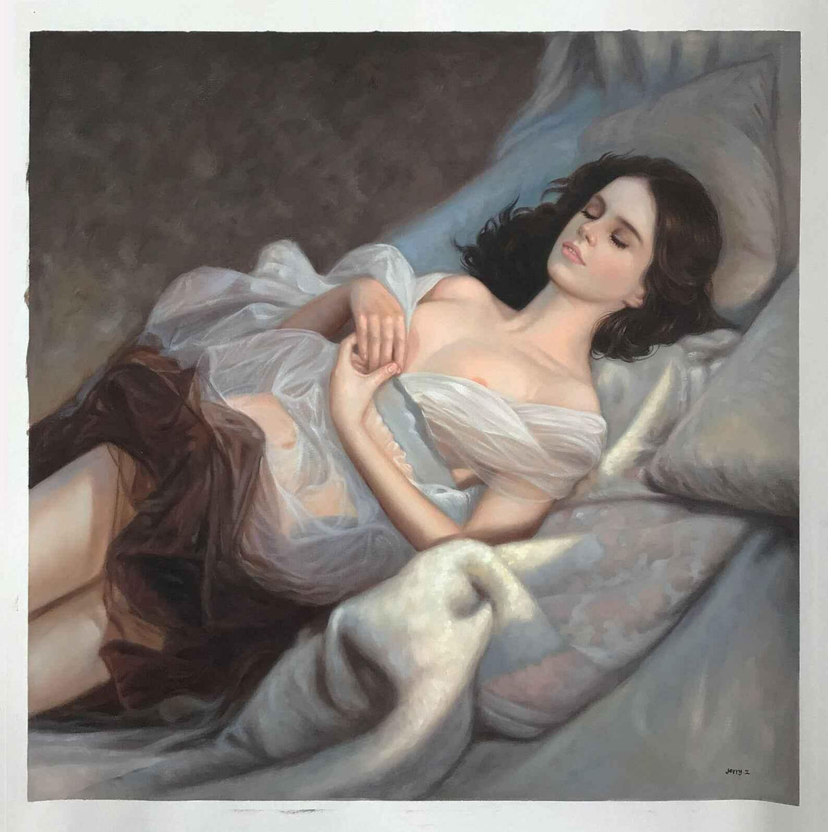 femme se Repose 75 x 75 cm art nu féminin huile sur toile faite à la main peinture à l'huile - Kikooyou Art Gallery - Kikooyou Art Gallery