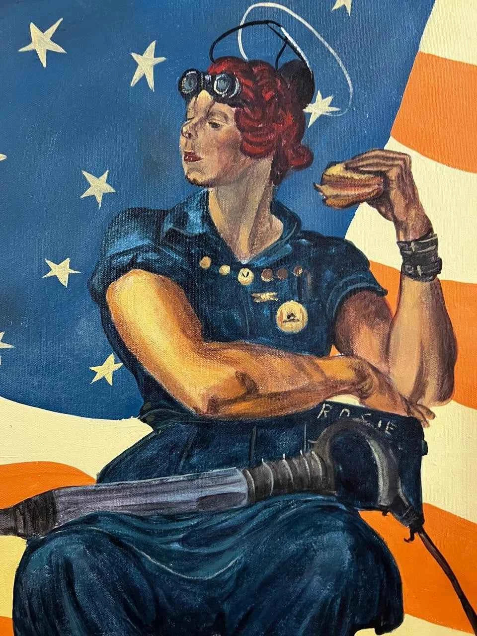 portrait la pause d'après Rockwel tableau peinture huile sur toile signée